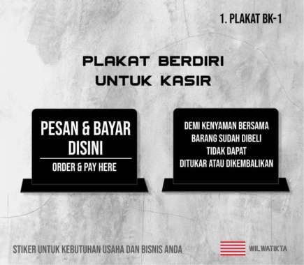 pesan & bayar disini sign standing akrilik |sign meja order & pay here Multicolor