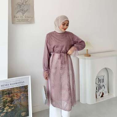DRESS WANITA Hava Outer Tunik / Outer Tile dot Mauve