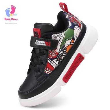 Sepatu Sneakers Anak Laki Laki Warna Hitam Putih Motif Kartun Aneka Ukuran untuk Anak Laki Laki Pere
