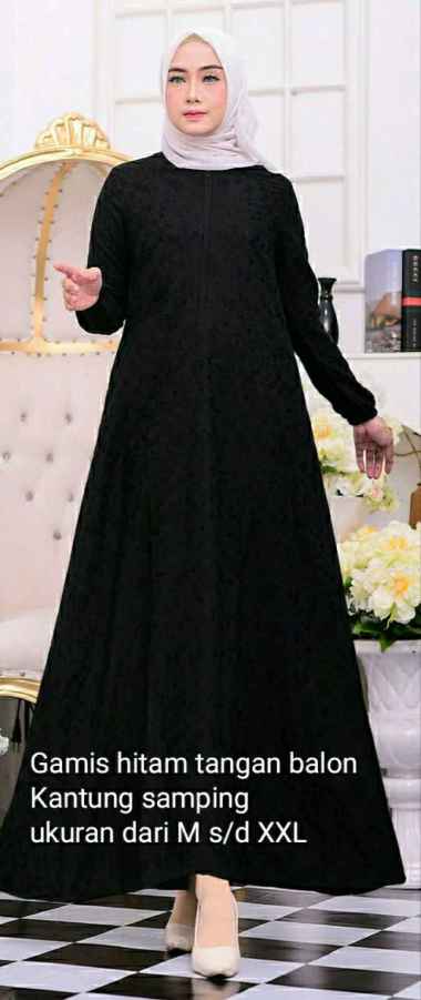 Gamis Wanita IVALIANI ( TANGAN BALON) HITAM