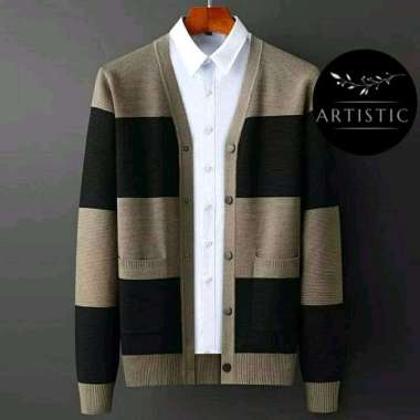 Sweater Cardigan Rajut Pria Korea Cotton Rajut Halus Premium Cream INT X