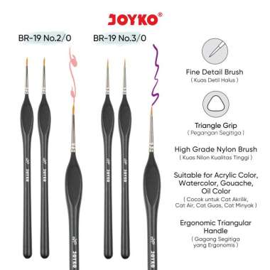 Brush Kuas Cat Air Lukis Acrylic Joyko BR-19 Ergonomic Triangular No.2/0