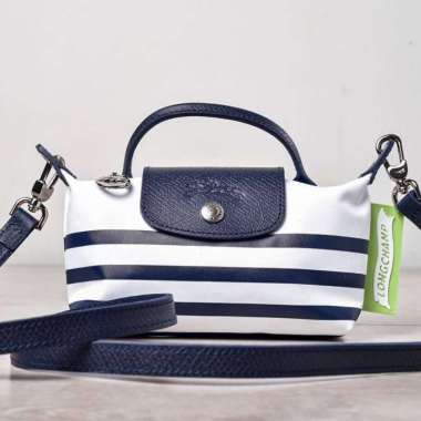 Longchamp Mariniere Pouch Top Handle Stripe Nylon Coating Water