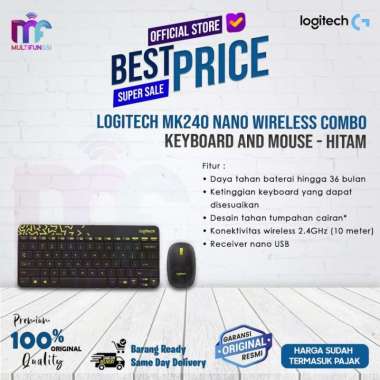 Logitech MK240 Nano Wireless Combo Keyboard and Mouse Hitam