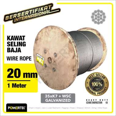 POWERTEC Wire Rope / Kawat Seling Baja 35xK7 WSC 20mm Galv - 1 Meter