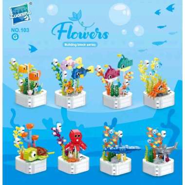 brick set dekorasi ikan coral pemandangan dunia bawah air ocean coral reef model building blcks deco
