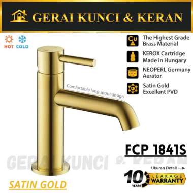PALOMA FCP 1841S Keran Wastafel Cuci Tangan Kran Air Panas Dingin Gold Satin Gold