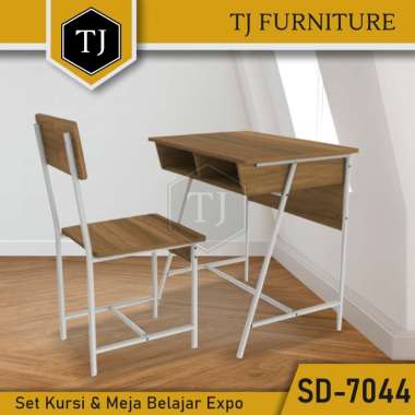 Set Kursi & Meja Belajar Kayu Kaki Besi / Study Desk / Meja Kerja / Meja Sekolah / Meja Tulis / Meja