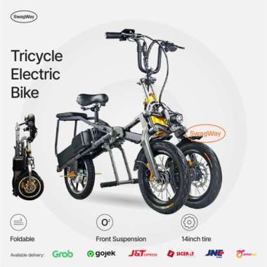 sepeda listrik lipat elektrik foldable wheel tricycle tiga roda 3 70km - Multicolor