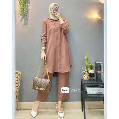 Bunga Set One Set Wanita Long Tunik Ceruty Babydoll Setelan Wanita Kekinian Lengan Panjang Set Tunik