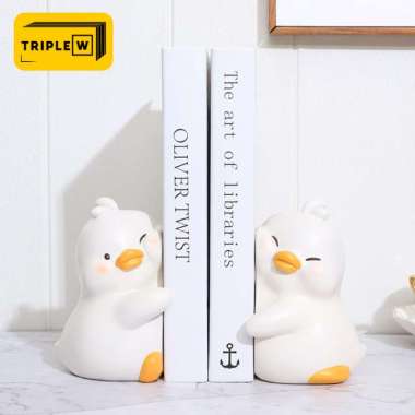 Triple W Pembatas Buku Duck Book Stand Holder Pajangan Meja Dekorasi putih