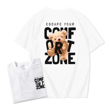 ZS KAOS WANITA OVERSIZE DISTRO KATUN COMBED 30s ESCAPE YOUR COMFORT ZONE T-SHIRT STREETWEAR Putih XL