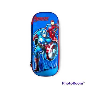PENSIL CASE KOTAK PENSIL 3D KARAKTER KARTUN TIMBUL BAHAN KANVAS HARD COVER, MURAH SH-1806 AVENGERS