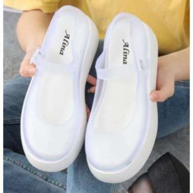 Sepatu Wedges Wanita Jelly Slip On Import Alina Hak Tinggi 2076-1 36-37 Putih