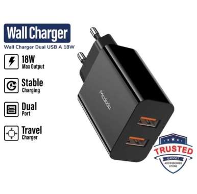Wall Charger Dual Port USB A MCDODO 18W Power Adaptor Fast Charging 18W Black