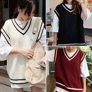 SUPERVICE IMPORT WOMAN KNIT VEST MICHIE KOREAN STYLE VEST RAJUT ROMPI OUTER WANITA IMPOR Merah