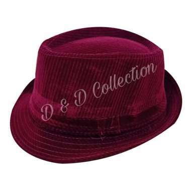 Topi Fedora Import Bahan Motif Salur - Hitam Maroon
