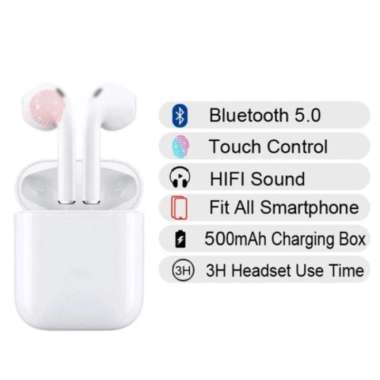 TWS Bluetooth 5.0 i12 Inpods Metal Super Bass Wireless CJI Headset White