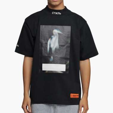 HERON PRESTON Men Turtleneck Censored Heron Oversizzed T-Shirt L