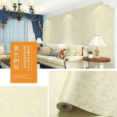 WALLPAPER STIKER DINDING KREM POLOS BERTEKSTUR DAUN
