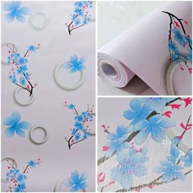 wallpaper stiker dinding putih bunga anggrek biru berkualitas elengan