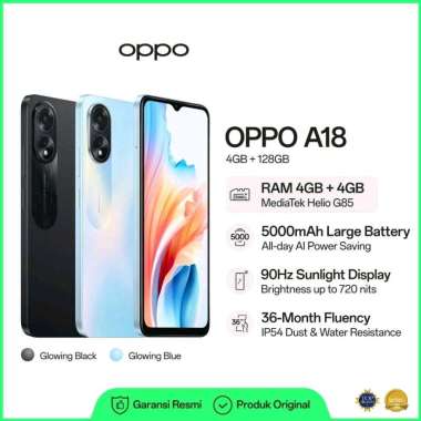 Oppo A18 ram 4/128GB BARU GARANSI RESMI hitam