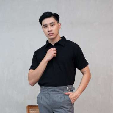 Houseofcuff Polo Shirt Rajut Stretch Lengan Pendek Pria Hitam XL