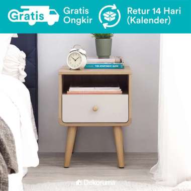 Dekoruma Mori Meja Nakas Minimalis 1 Laci - Bed Side Table Cokelat