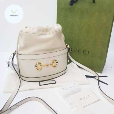 Gucci Horsebit drawstring bucket Ivory leather GHW - 100% Authentic
