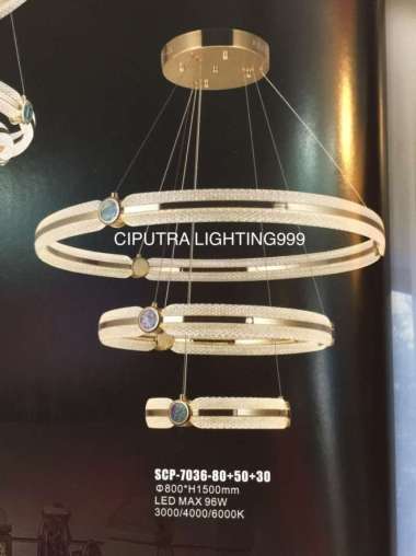 LAMPU HIAS GANTUNG LED MINIMALIS 3 RING RUANG TAMU DIAMETER 80 CM Multicolor