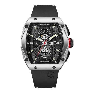 Jam Tangan Pria Alexandre Christie Chronograph AC 6608 MC RTBBA Men Black Dial Black Rubber Strap [M