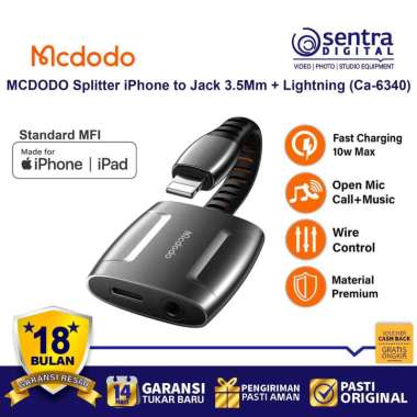 MCDODO Splitter iPhone to Jack 3.5Mm + Lightning Conveter ( Ca-6340 )