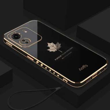 Casing Maple Terbaru Redmi 13C / Poco C65 Softcase Elektro Plating Bonus tali Strap REDMI 13C HITAM