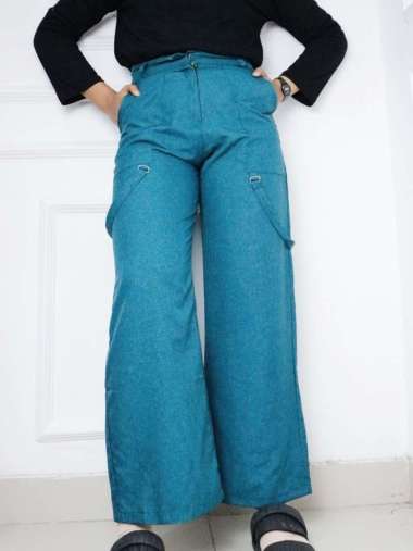 JESLA FASHION Celana Kulot Highwaist Loose Pants Harlee Long Pants Linen Polos Bawahan Celana Panjan