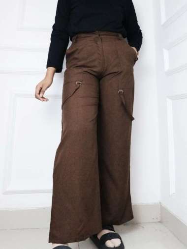 JESLA FASHION Celana Kulot Highwaist Loose Pants Harlee Long Pants Linen Polos Bawahan Celana Panjan