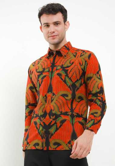 Arjuna Weda Kemeja Body Fit Batik Pisang Bali 58301093 - Merah M