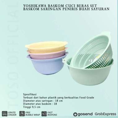 YOSHIKAWA BASKOM CUCI BERAS SET BASKOM SARINGAN PENIRIS BUAH SAYURAN KUNING