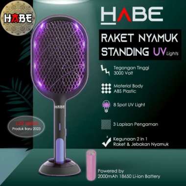 Raket Nyamuk HABE UV Multifungsi Standing Mosquito Trap Swatter / Raket Nyamuk Murah