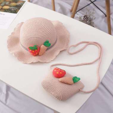 VERISH topipantaibdg - ST021 Topi pantai anak jerami lucu topi jerami anak anak topi jerami wanita /