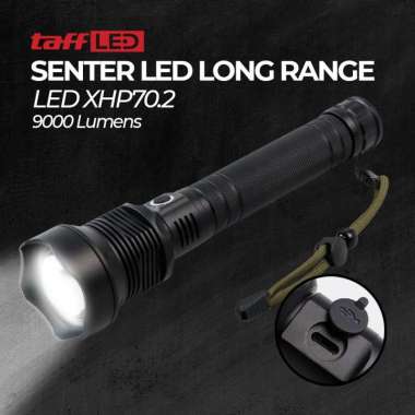 Senter LED Long Range Zoom USB Recharge XHP70.2 9000 Lumens - Product Black