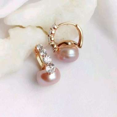 Anting Mutiara Asli Mutiara Air Tawar dari Lombok bahan Rodium