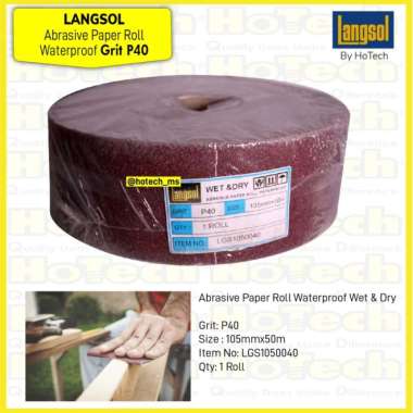 Langsol Kertas Amplas Roll / Abrasive Cloth Roll, Waterproof P40 Multicolor