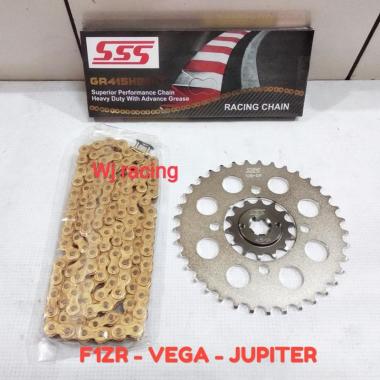 Gear Set SSS Jupiter Z - Vega R dan Rantai SSS 415 HSBT Gold Chrome