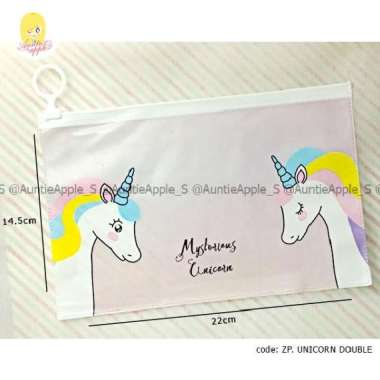 POUCH MASKER/CASE MASKER/TEMPAT MASKER/TEMPAT PENSIL/TEMPAT HP PLASTIK UNICORN DOUBLE