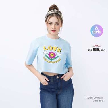 Aerostreet T Shirt Oversize Crop Top Leanna Baby Blue Kaos T-Shirt Tshirt 1C001 L