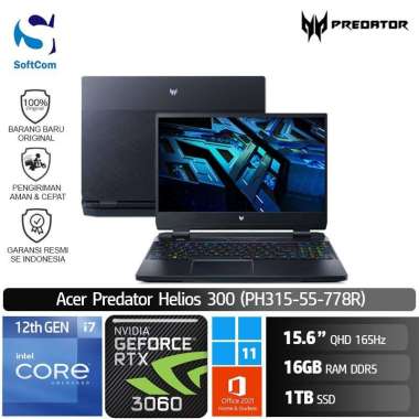 Acer Predator Helios 300 PH315 55 778R Laptop Gaming [Core i7-12700H/16GB/1TB SSD/RTX3060 6GB/15.6" 