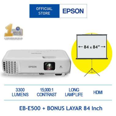 Projector Epson E500 bonus Screen Projector 84 X 84 inch