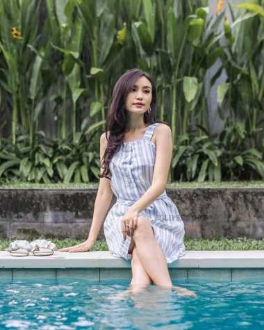 ELLIPSESINC Dress Salur Wanita / Alice Summer Dress L BIRU MUDA