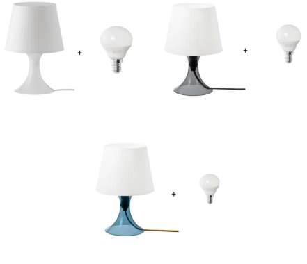 Ikea Lampan Lampu Meja + Bohlam Soheltta LED E14 470 lumen Putih