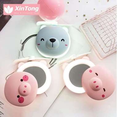 Kaca Cermin Kipas Mini LED Portable Lipat Mini Karakter Lucu